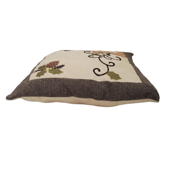 Decorative Deer & Pinecone Embroidered Pillow 16" x 16" - Picture 6 of 8